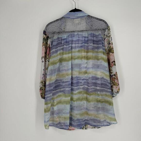 Fig & Flower top womens 2x floral lace button up cottage sheer plus office shirt - Picture 5 of 5